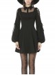 Lolita Lace Frilly Doll Collar Lace-Up Long Sleeves Black Gothic Dress