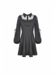 Lolita Lace Frilly Doll Collar Lace-Up Long Sleeves Black Gothic Dress
