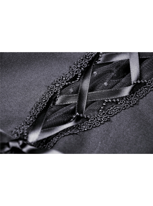 Lolita Lace Frilly Doll Collar Lace-Up Long Sleeves Black Gothic Dress