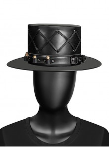 Black PU Leather Tied Rope Glass Bottle Decoration Punk Style Unisex Hat