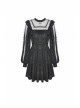 Lace See-Through Square Neck Cross Pendant Long Sleeves Black Gothic Dress