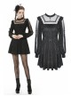 Lace See-Through Square Neck Cross Pendant Long Sleeves Black Gothic Dress