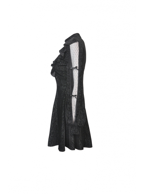 Lace See-Through Square Neck Cross Pendant Long Sleeves Black Gothic Dress