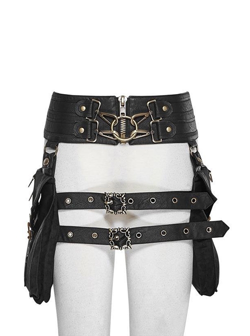 Personalized Black PU Leather Tie Rope Metal Buckle Decoration Punk Style Women's Waist Bag