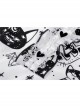 Doll Collar Button Bow Lace-Up Waisted Black Cat Printed White Gothic Dress