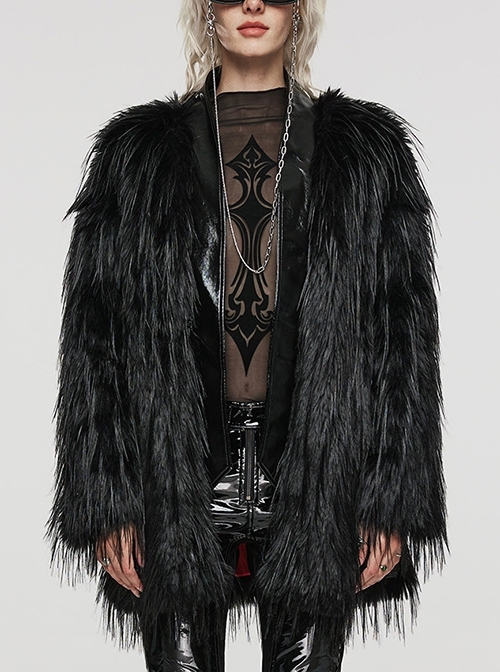Black Simple Soft Irregular Wool Side Metal Ring Decorated Gothic Mid Length Coat