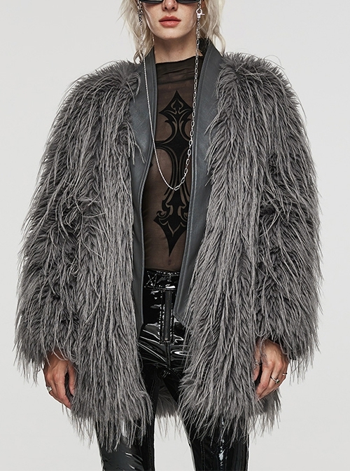 Gray Simple Soft Irregular Wool Side Metal Ring Decorated Gothic Mid Length Jacket