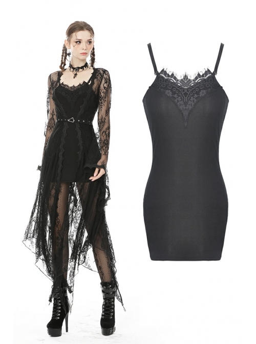 Black Lace Gothic Knitted Slim Sling Dress