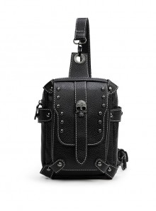 One Shoulder Detachable Black PU Leather Metal Skull Rivet Punk Style Ladies Daily Messenger Bag