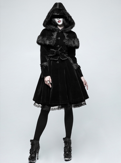 Gothic Lolita Gorgeous Black Female Lace Fur Coat