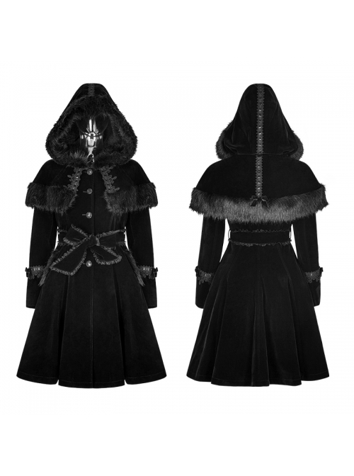 Gothic Lolita Gorgeous Black Female Lace Fur Coat - Magic Wardrobes