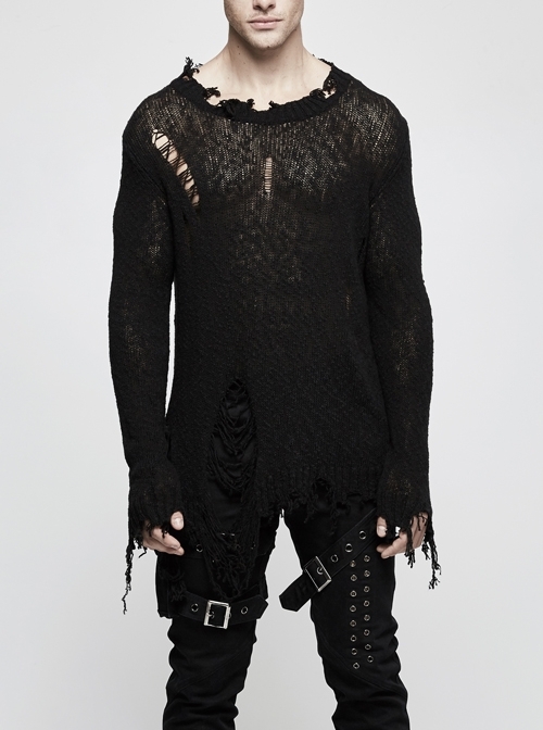 Steam Punk Male Black Irregular Border Sweater