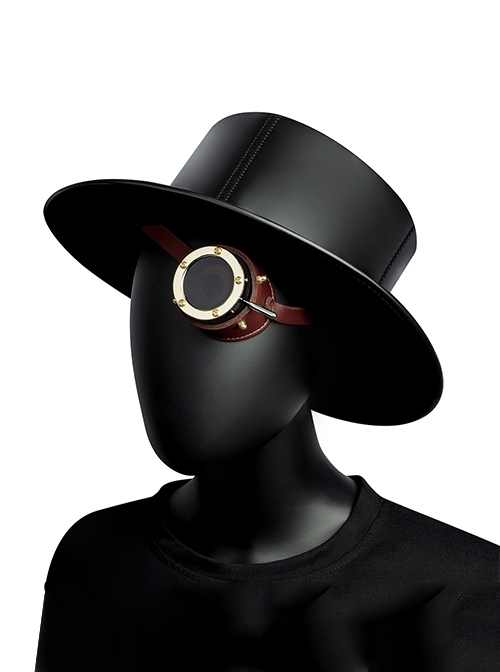 Creative Retro Brown PU Leather Stitching Metal Adjustment Rod Decoration Punk Style Industrial Single Goggles