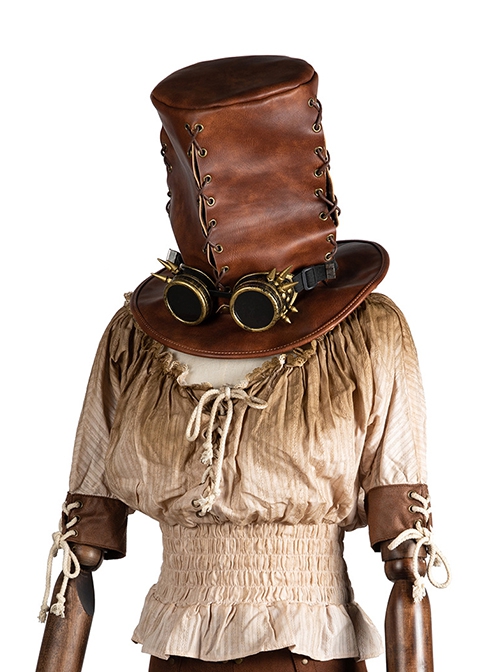 Retro Brown PU Leather Embossed Rope Tall Punk Unisex Top Hat