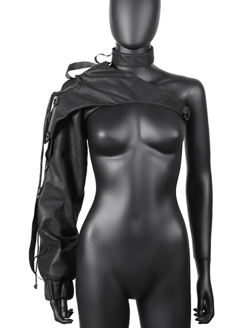 Black Polyester Embossed Wrap Neck Suspenders Punk Long Sleeve Arm Sleeves
