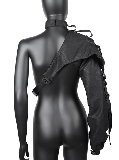 Black Polyester Embossed Wrap Neck Suspenders Punk Long Sleeve Arm Sleeves