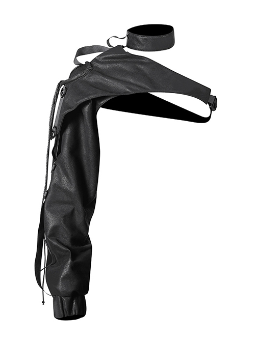 Black Polyester Embossed Wrap Neck Suspenders Punk Long Sleeve Arm Sleeves