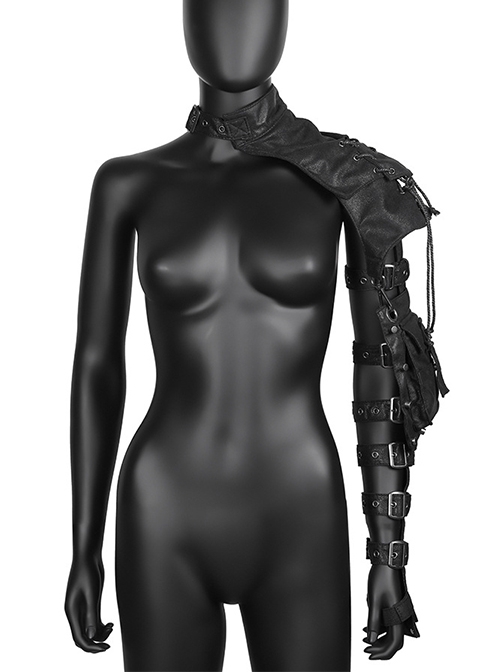 Black Fiber Embossed Neck Detachable Handsome Shoulder Bag Punk Style Ladies Adjustable Arm Sleeves