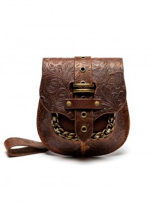 Brown Retro Leather Embossed Metal Chain Punk Women's Shell Messenger Bag