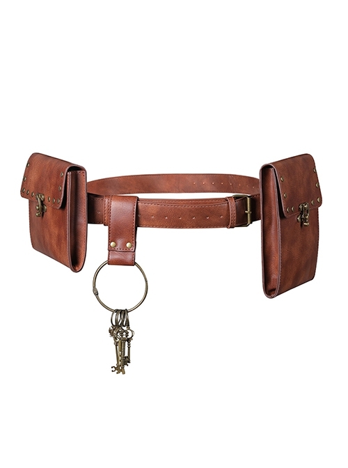 Retro Adjustable Brown PU Leather Punk Outdoor Mini Waist Bag