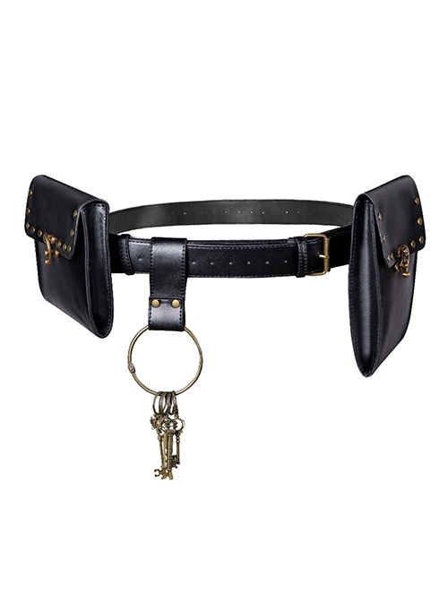 Adjustable Retro Black PU Leather Punk Outdoor Mini Waist Bag