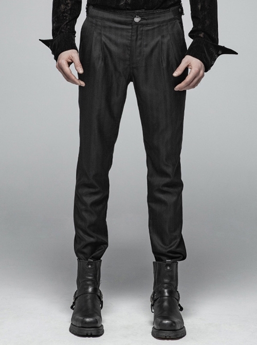 Gothic Male Black Casual Stripe Woven Fabric Trousers