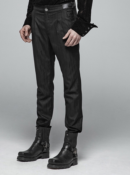 Gothic Male Black Casual Stripe Woven Fabric Trousers