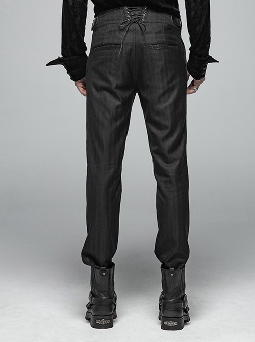 Gothic Male Black Casual Stripe Woven Fabric Trousers