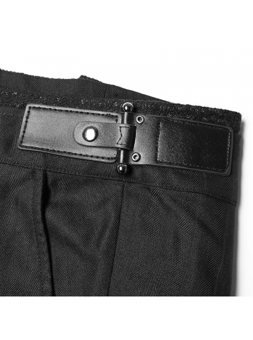 Gothic Male Black Casual Stripe Woven Fabric Trousers