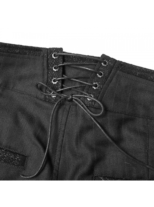 Gothic Male Black Casual Stripe Woven Fabric Trousers