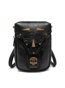 Personalized Handsome Black PU Leather Metal Skull Decoration Punk Style Mini Motorcycle Shoulder Bag