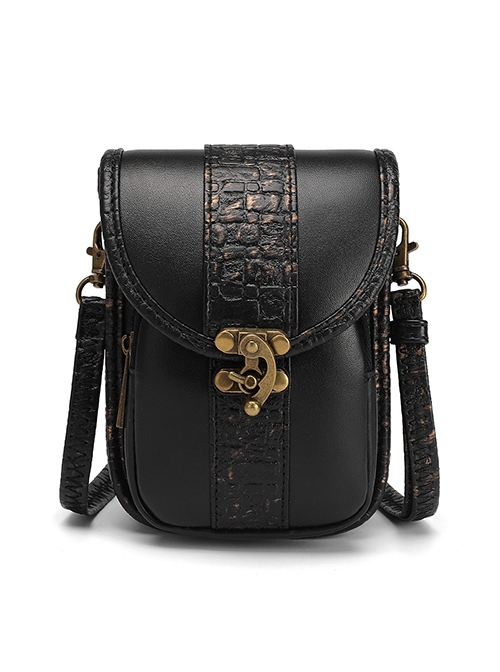 Black PU Leather Mini Zipper Lock Punk Style Ladies Niche Shoulder Bag