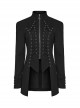 Black Stretch Slim Stand Collar Eyelet Rope Zipper Punk Denim Long Sleeve Jacket