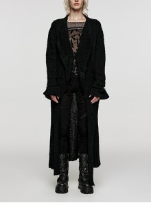 Black Lapel Straight Irregular Wool Slit Hem Punk Diablo Long Sleeve Jacket