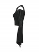 Stretch Black Knit Short High Waist Line Sexy V-Neck Hollow Tie Rope Gothic Style Long-Sleeved Off-Shoulder T-Shirt