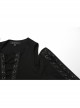 Stretch Black Knit Short High Waist Line Sexy V-Neck Hollow Tie Rope Gothic Style Long-Sleeved Off-Shoulder T-Shirt