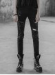 Punk Female Black Ripped Metal Chains Jeans