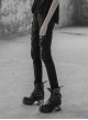 Punk Female Black Ripped Metal Chains Jeans