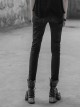 Punk Female Black Ripped Metal Chains Jeans