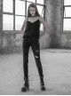 Punk Female Black Ripped Metal Chains Jeans