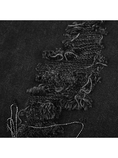 Punk Female Black Ripped Metal Chains Jeans