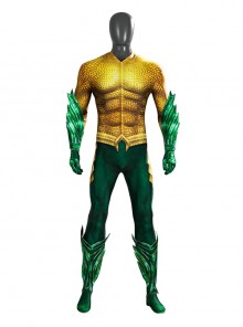 Aquaman Arthur Curry Gold Battle Suit Halloween Cosplay Costume Set Without Trident