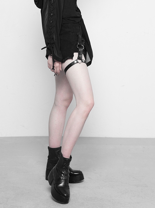 Steam Punk Casual Female Ripped Binding Black Shorts