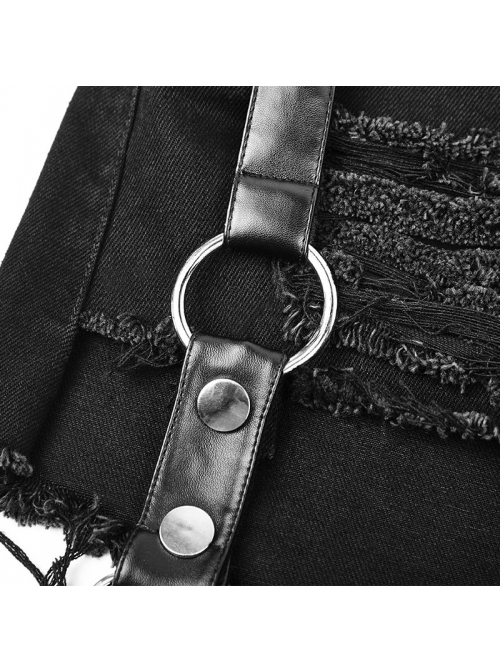 Steam Punk Casual Female Ripped Binding Black Shorts