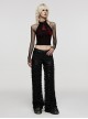 Sexy Black And Red Stretch Knit Stitching Spider Pattern Mesh Adjustable Scarf Punk Style Daily Hollow Sleeveless Vest