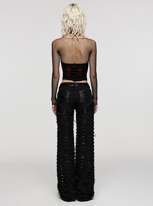 Sexy Black And Red Stretch Knit Stitching Spider Pattern Mesh Adjustable Scarf Punk Style Daily Hollow Sleeveless Vest