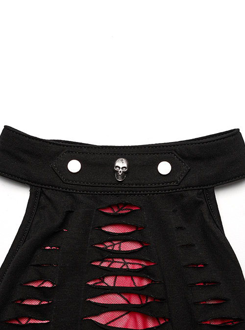 Sexy Black And Red Stretch Knit Stitching Spider Pattern Mesh Adjustable Scarf Punk Style Daily Hollow Sleeveless Vest