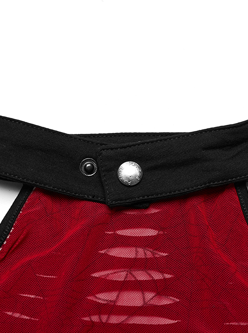 Sexy Black And Red Stretch Knit Stitching Spider Pattern Mesh Adjustable Scarf Punk Style Daily Hollow Sleeveless Vest