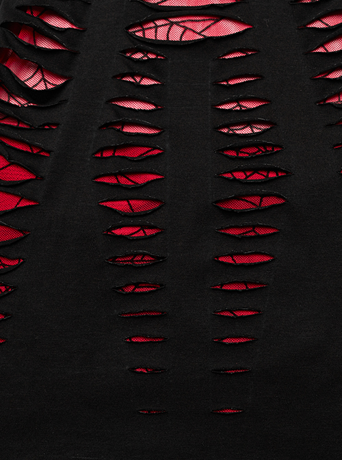 Sexy Black And Red Stretch Knit Stitching Spider Pattern Mesh Adjustable Scarf Punk Style Daily Hollow Sleeveless Vest