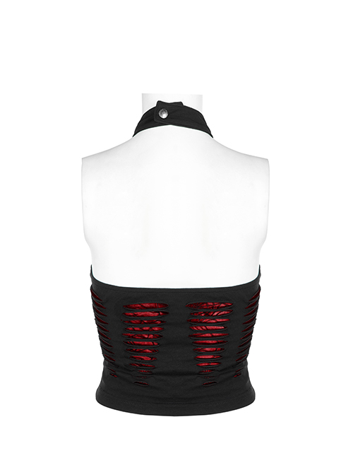 Sexy Black And Red Stretch Knit Stitching Spider Pattern Mesh Adjustable Scarf Punk Style Daily Hollow Sleeveless Vest